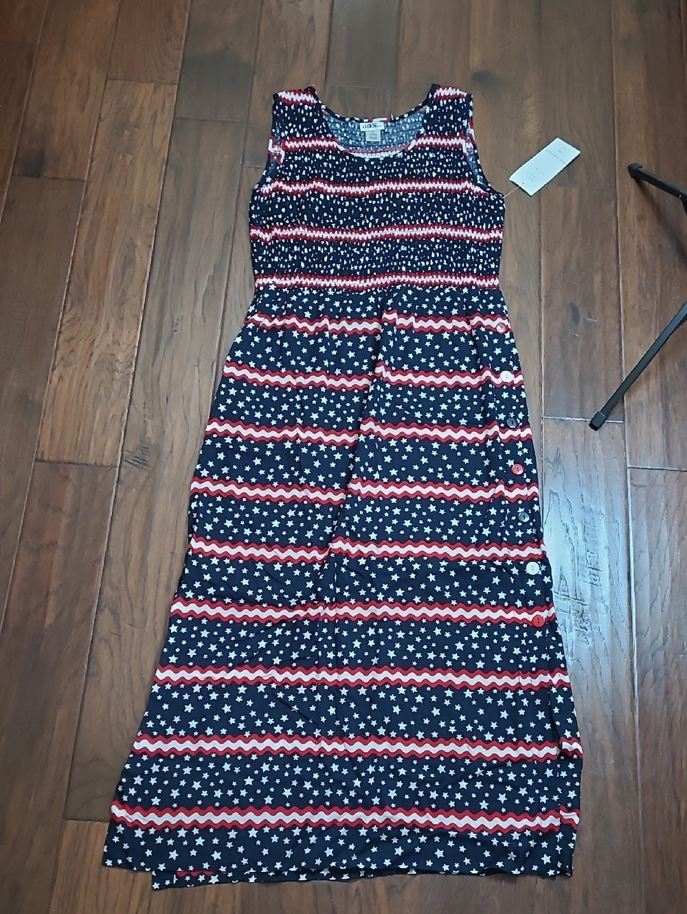 NWT J.B.S. Navy Blue, Red & White Stars & Stripes Smocked Sleeveless Dress (10)